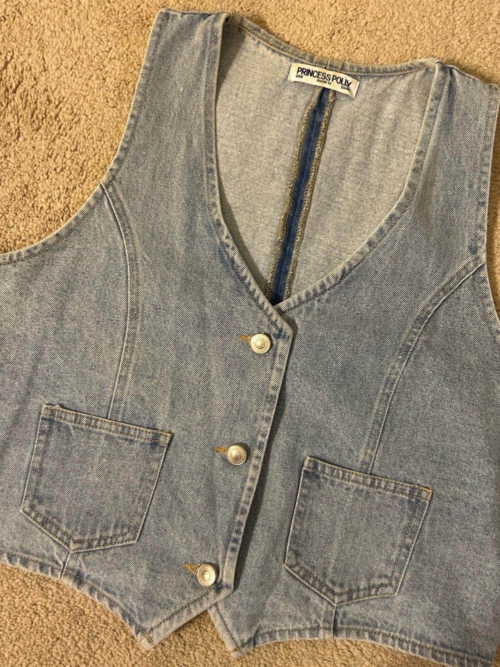 Princess Polly Washed Denim Button Vest in Light Blue